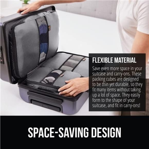 6 Piece Packing Cubes Set, Compression Space Saving Organizers Suitcases Luggage - Picture 2 of 6